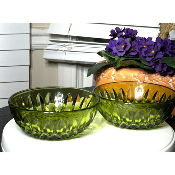 Vintage Indiana Glass Mt. Vernon Green Salad Bowls x 2 - Picture 8 of 12